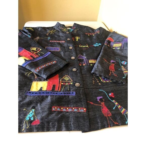 Chico's Design Button Up Jacket Embordered Long Sleeve Women's Silk SZ 2 - Picture 15 of 15